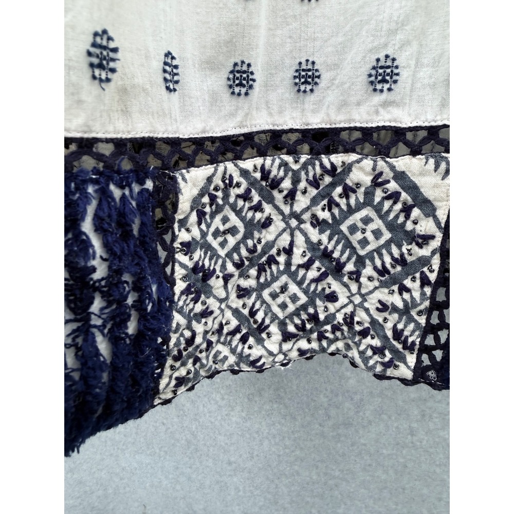Maeve Anthropologie Jansen Embroidered Skirt Women Medium White Navy Blue Boho - Picture 6 of 10